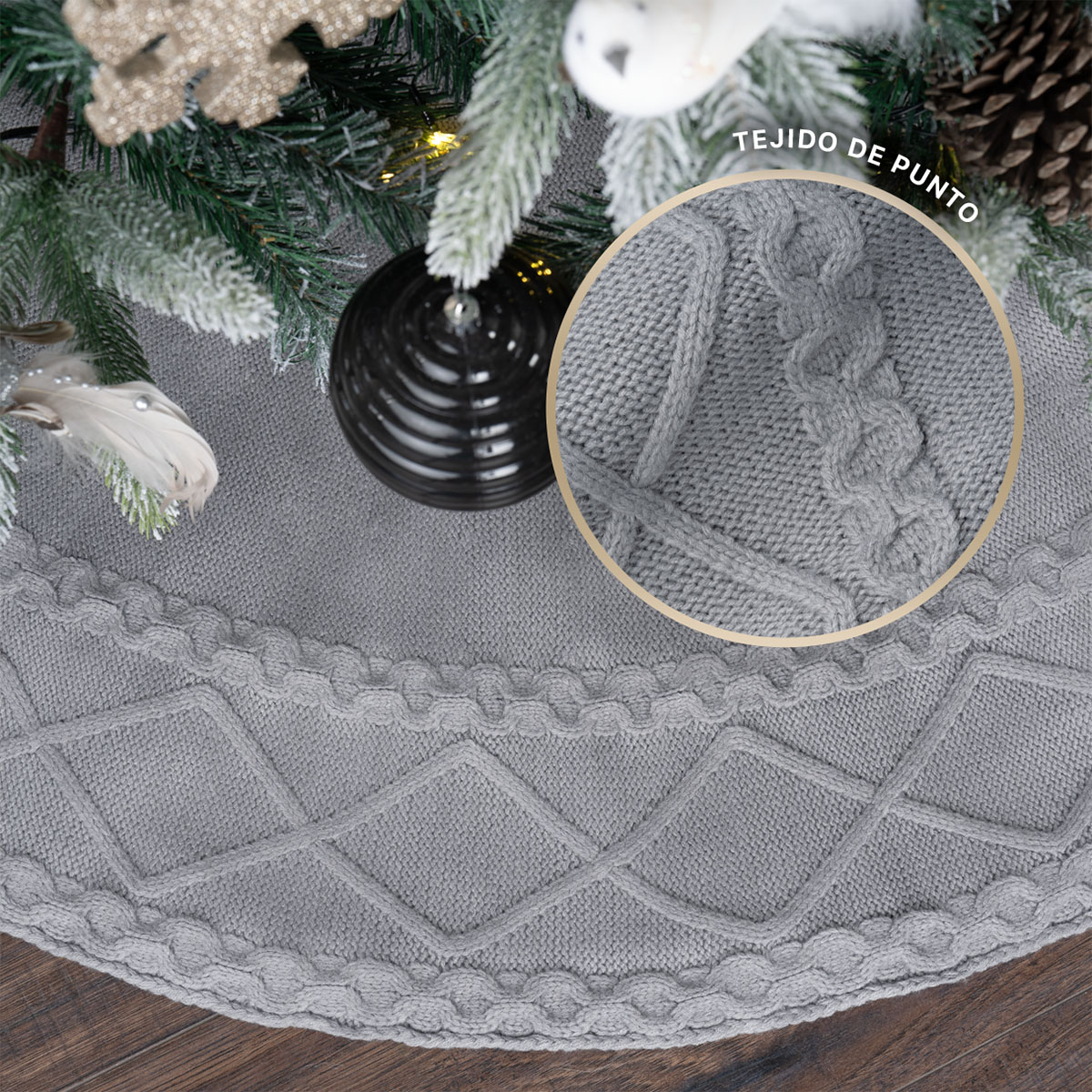 Foto 5 pulgar | Pie De Árbol De Navidad Esquimal Tejido Falda Pino Gris 122 Cm