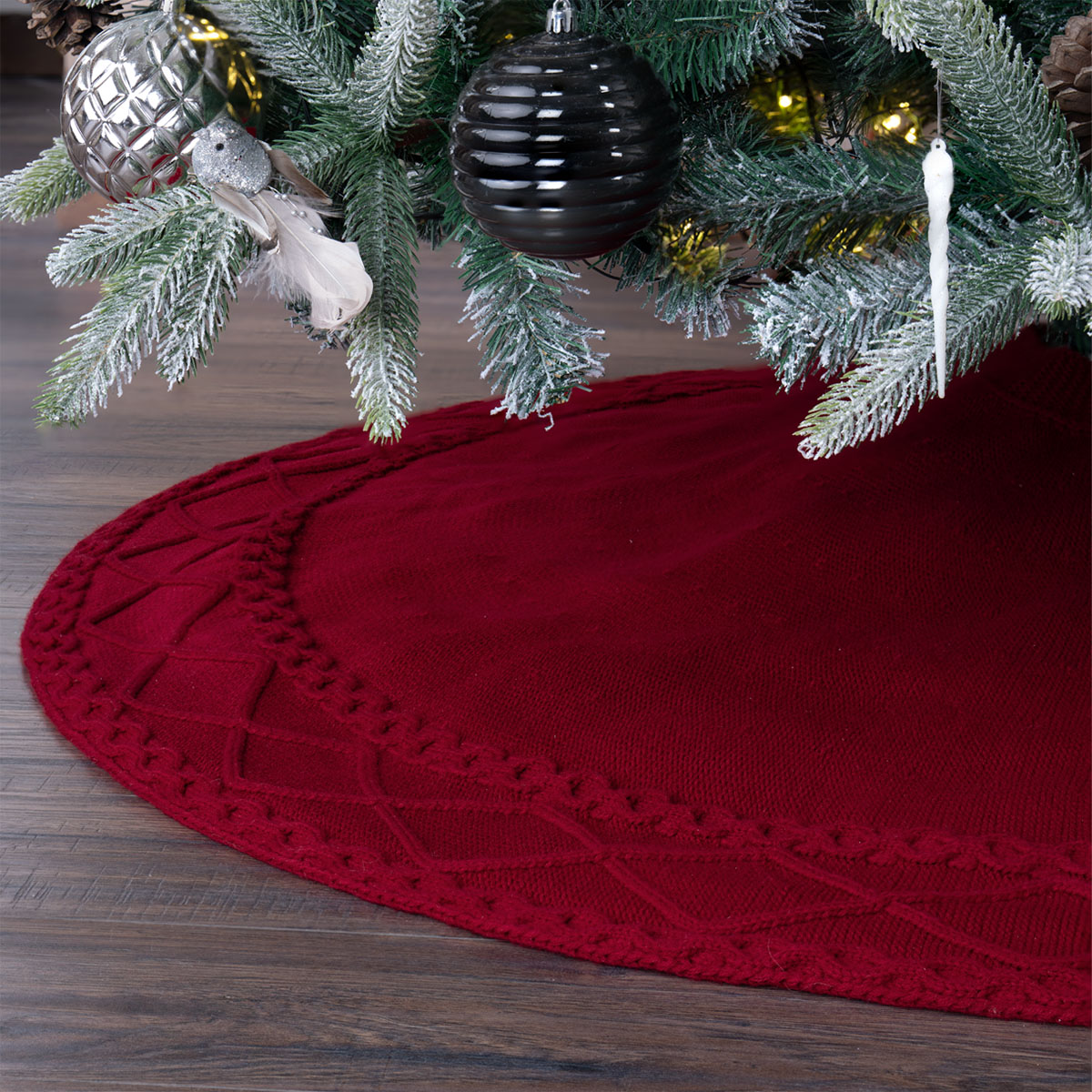 Foto 3 pulgar | Pie De Árbol De Navidad Esquimal Tejido Falda Pino Rojo Granate 122 Cm
