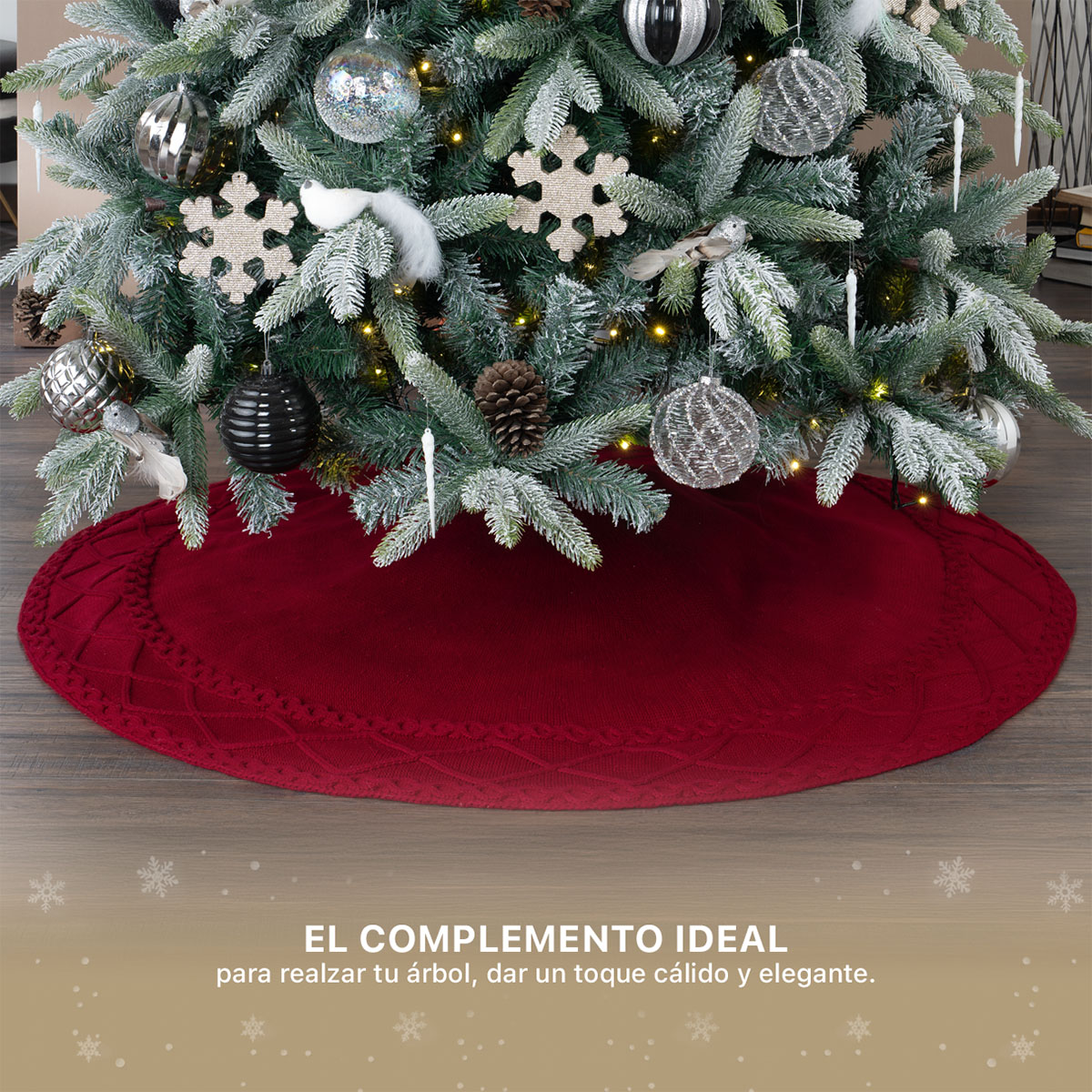 Foto 4 pulgar | Pie De Árbol De Navidad Esquimal Tejido Falda Pino Rojo Granate 122 Cm
