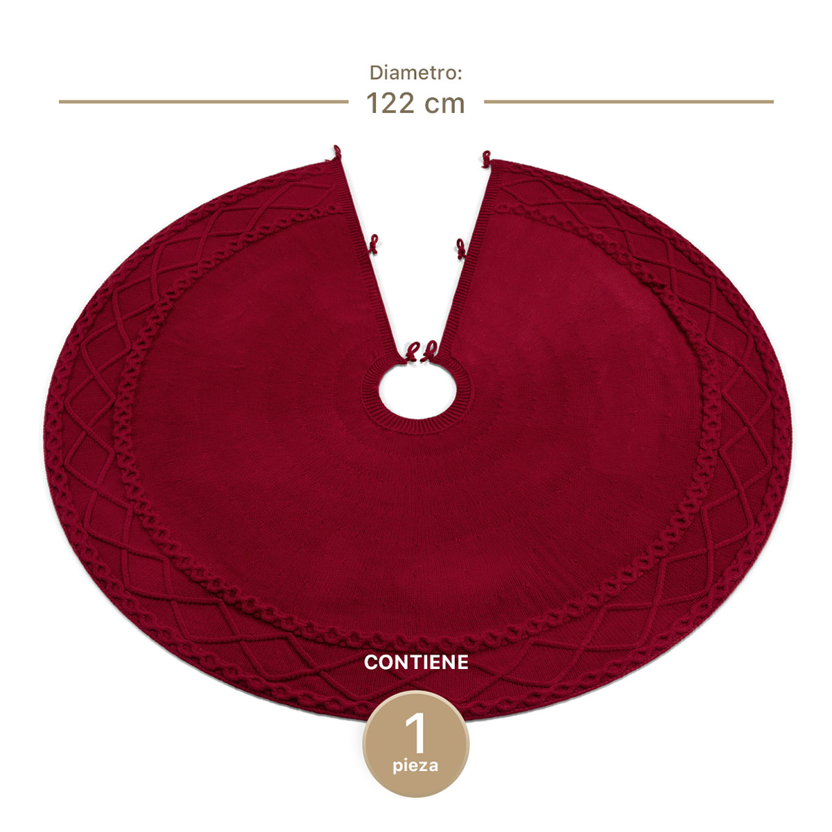 Foto 6 pulgar | Pie De Árbol De Navidad Esquimal Tejido Falda Pino Rojo Granate 122 Cm