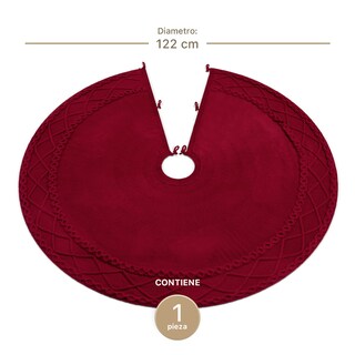 Foto 5 | Pie De Árbol De Navidad Esquimal Tejido Falda Pino Rojo Granate 122 Cm
