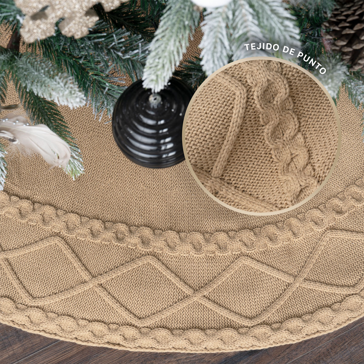 Foto 4 | Pie De Árbol De Navidad Esquimal Tejido Falda Pino Khaki 122 Cm