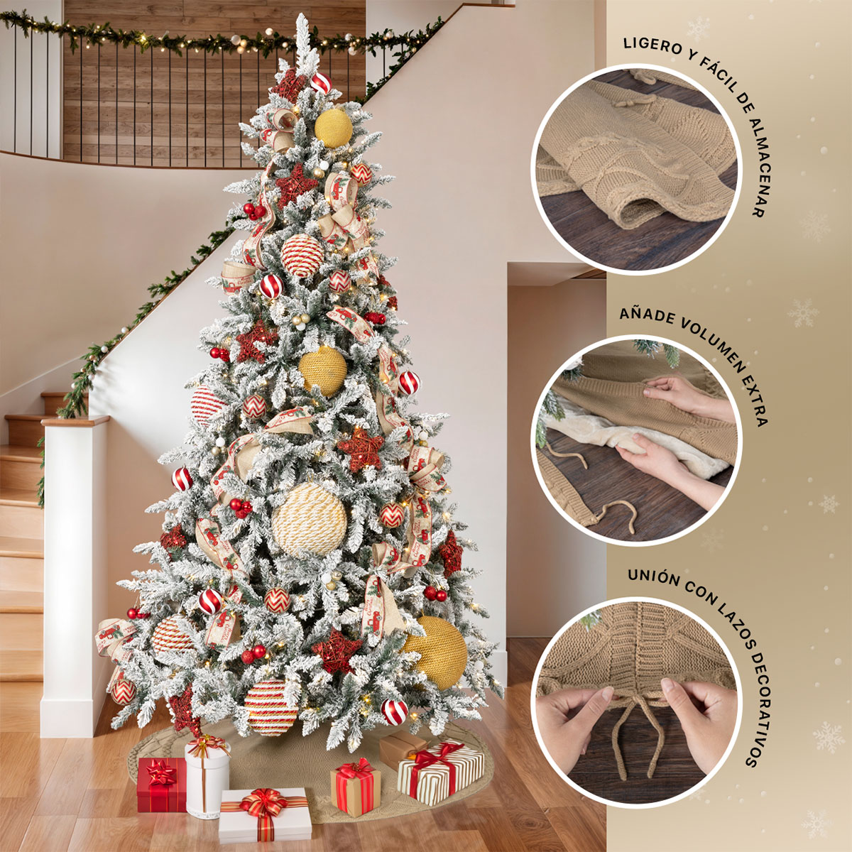 Foto 7 pulgar | Pie De Árbol De Navidad Esquimal Tejido Falda Pino Khaki 122 Cm