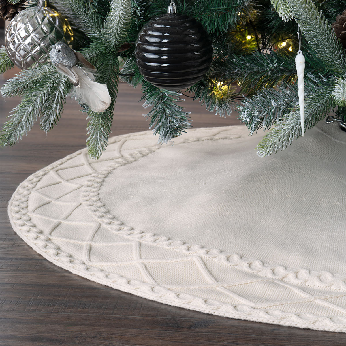Foto 3 pulgar | Pie De Árbol De Navidad Esquimal Tejido Falda Pino Hueso 122 Cm