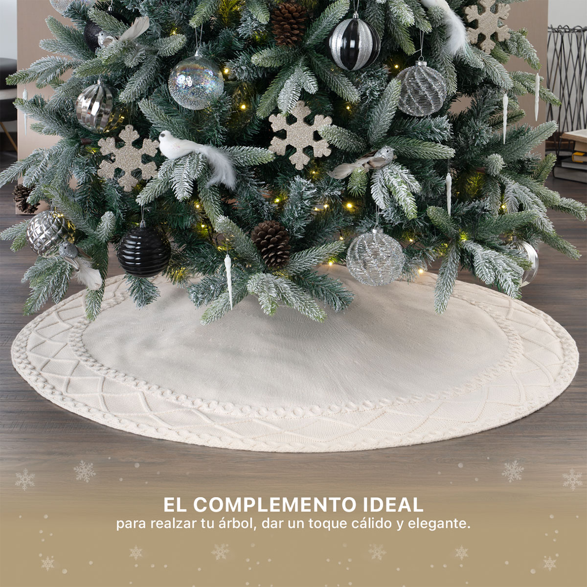 Foto 4 pulgar | Pie De Árbol De Navidad Esquimal Tejido Falda Pino Hueso 122 Cm