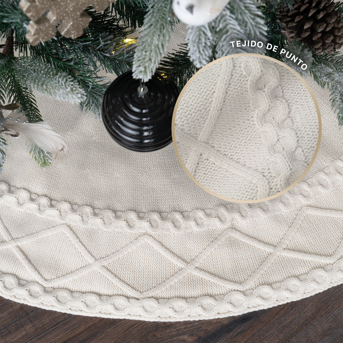 Foto 5 pulgar | Pie De Árbol De Navidad Esquimal Tejido Falda Pino Hueso 122 Cm