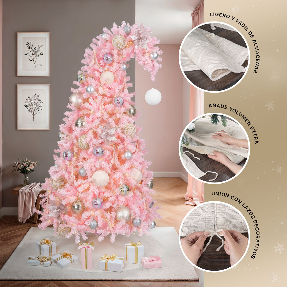 Foto 6 | Pie De Árbol De Navidad Esquimal Tejido Falda Pino Hueso 122 Cm
