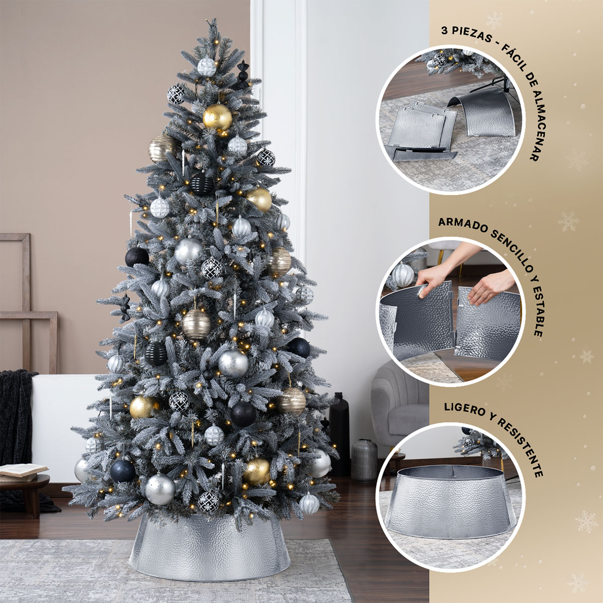Foto 7 pulgar | Pie De Árbol De Navidad Esquimal Collar Metálico Plateado 68.6 Cm