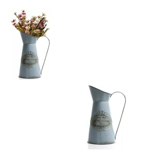 Foto 5 | Jarrón Rústico De Decoración De Alto Galvanizado Azul