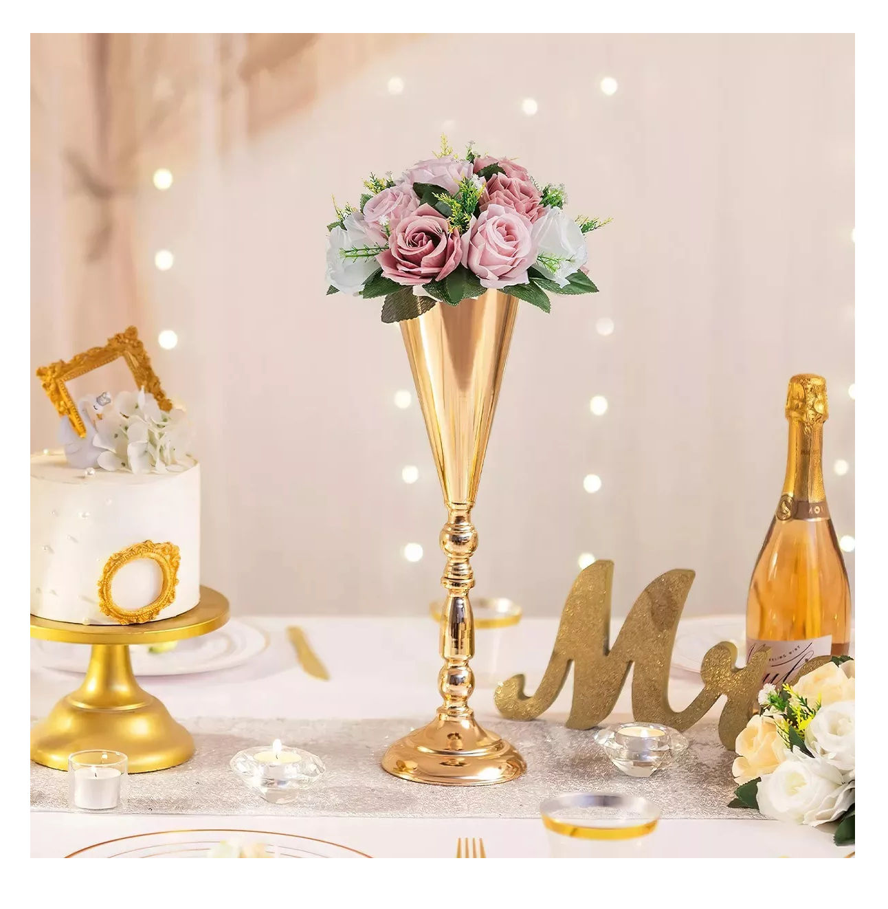 Foto 5 pulgar | Base Soporte Portaflores Velas Metal Decora Fiesta Boda 2 Pcs Dorado