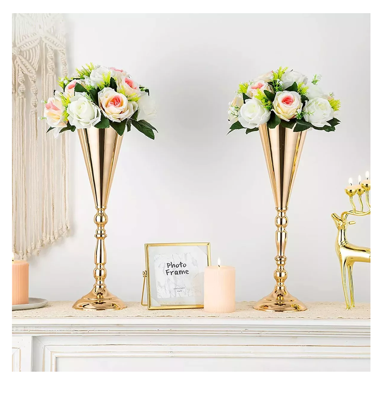 Foto 6 pulgar | Base Soporte Portaflores Velas Metal Decora Fiesta Boda 2 Pcs Dorado