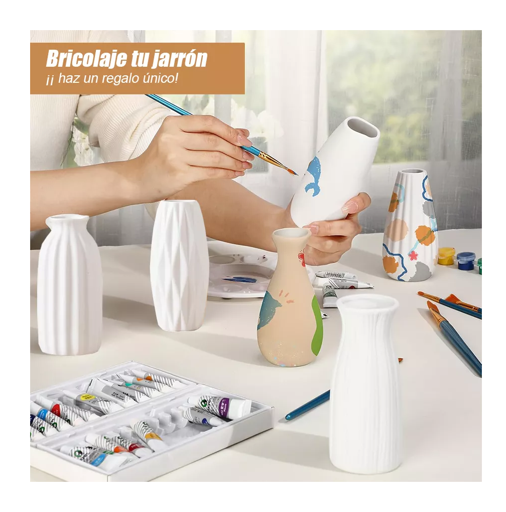 Foto 4 pulgar | Jarrones de Cerámica Blancos para Decoración Moderna del Hogar 6 piezas