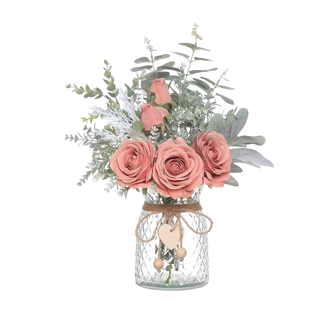 Foto 1 | Adorno de Mesa Peonias Ramo de Flor Artificial Coral + Florero Transparente