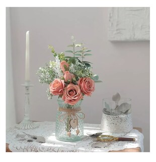 Foto 5 | Adorno de Mesa Peonias Ramo de Flor Artificial Coral + Florero Transparente