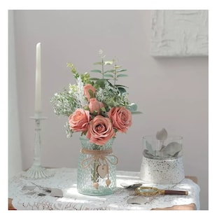 Foto 5 | Adorno de Mesa Peonias Ramo de Flor Artificial Coral + Florero Transparente