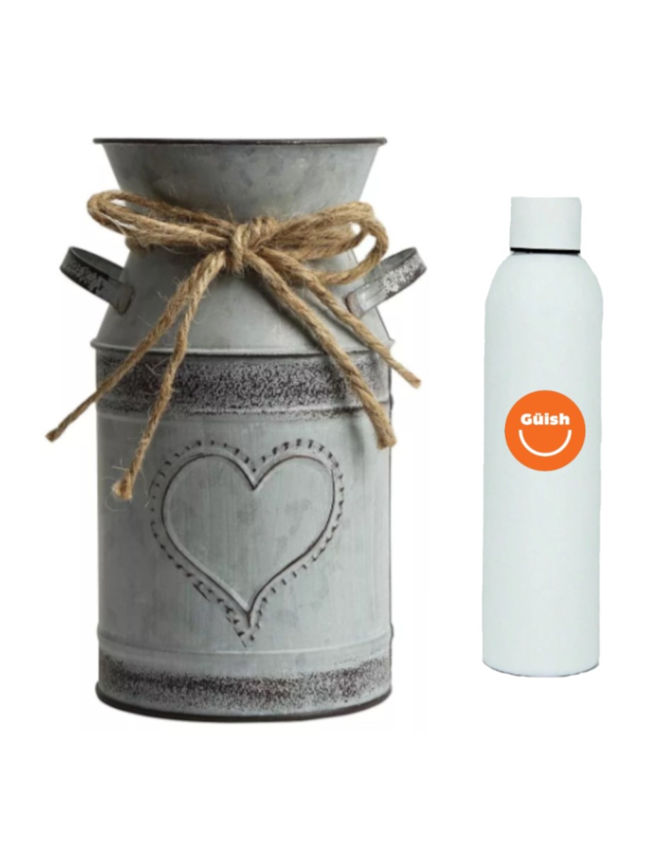 Jarrón Galvanizado de Lata De Leche + Termo de Agua de Regalo Güish