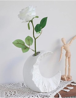Foto 2 | Jarrón en Forma de Media Luna Blanca Florero de Cerámica Decorativo Simple y Elegante para Hogar u Oficina