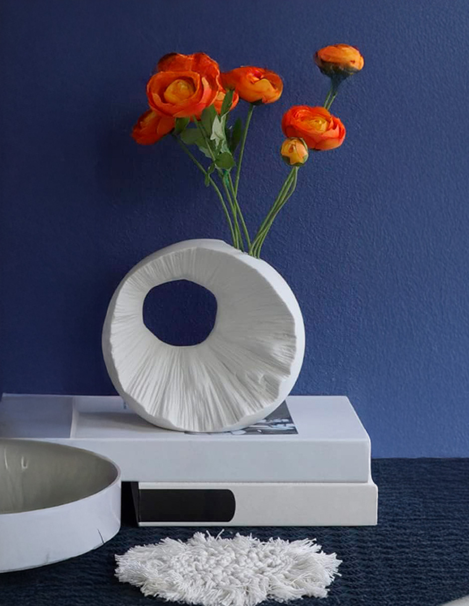 Foto 3 pulgar | Jarrón Decorativo de Cerámica Circular Blanco con Textura Florero Moderno Boho para Sala Dormitorio u Oficina I
