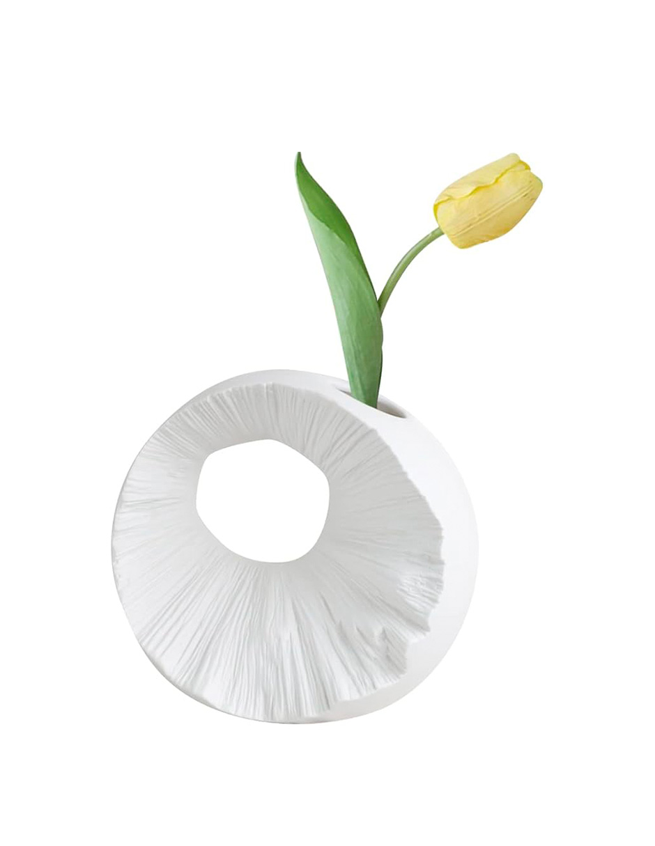 Foto 4 pulgar | Jarrón Decorativo de Cerámica Circular Blanco con Textura Florero Moderno Boho para Sala Dormitorio u Oficina I
