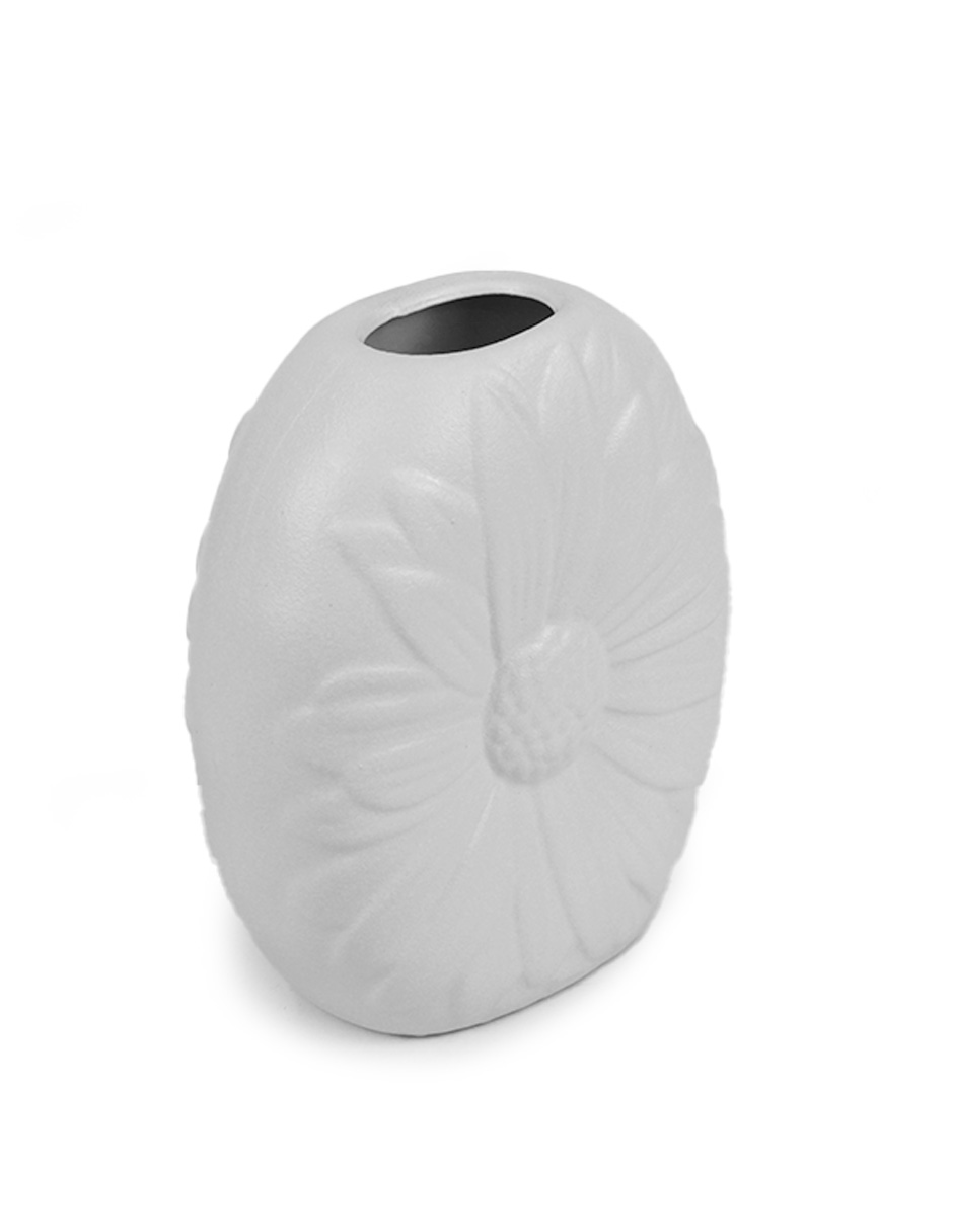 Foto 4 pulgar | Jarrón Blanco De Cerámica Con Flor Y Acabado Granulado