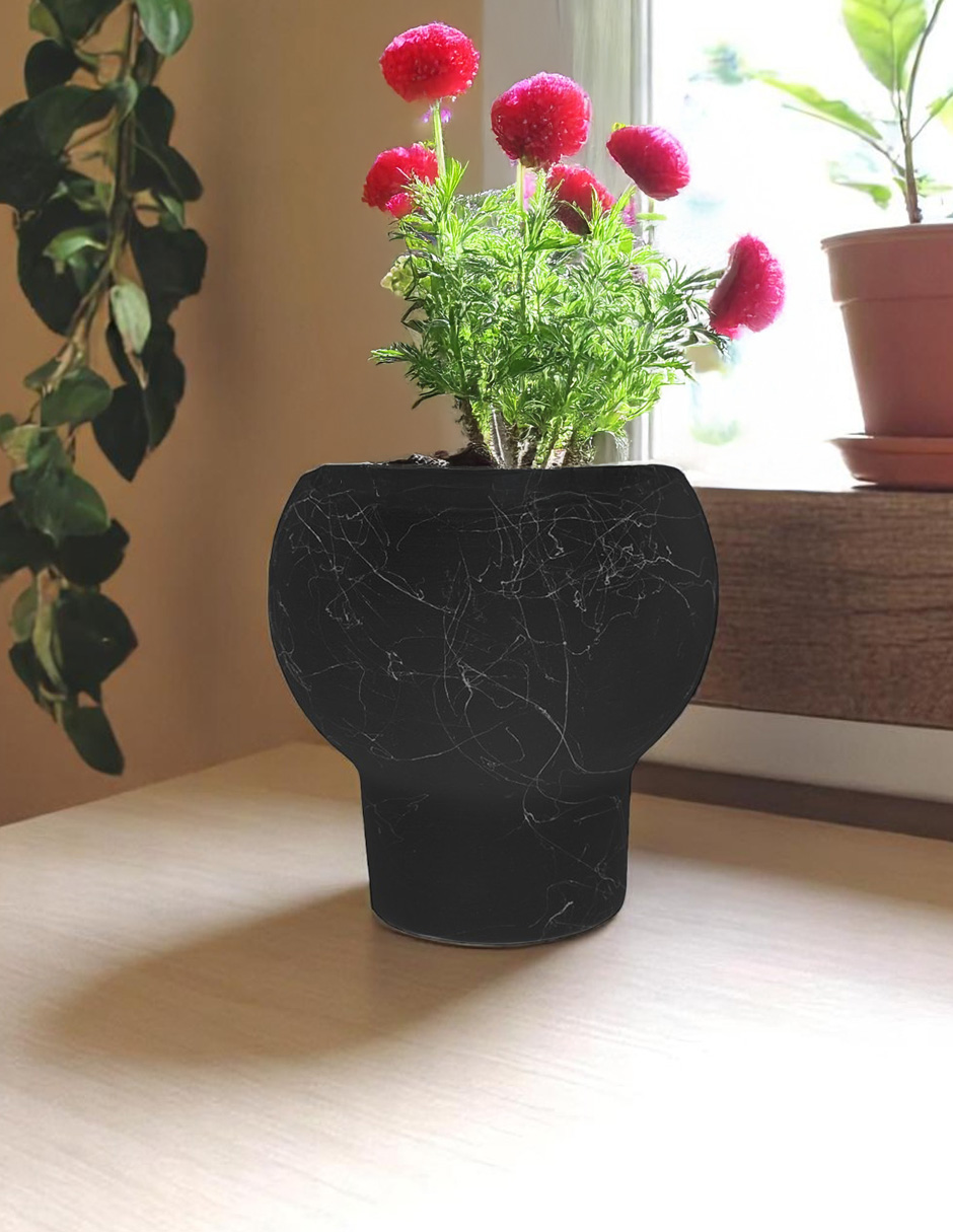 Foto 6 pulgar | Maceta De Cerámica Estilo Mármol Negro