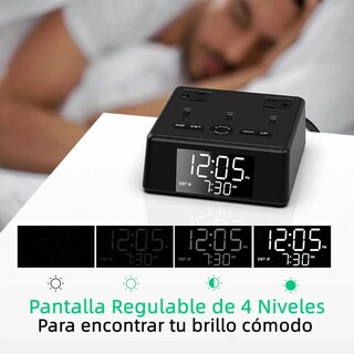 Foto 3 | Reloj Despertador Con Estación De Carga Con 3 Usb Y 2 Salida Negro