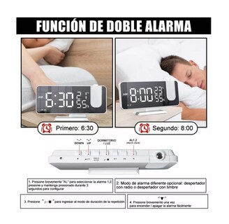 Foto 4 | Reloj Despertador BELUG LED Proyector y Pantalla Grande Blanco
