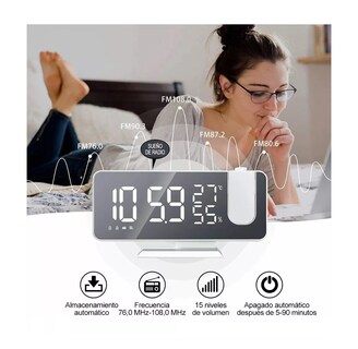 Foto 5 | Reloj Despertador BELUG LED Proyector y Pantalla Grande Blanco