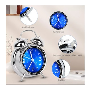 Foto 3 | Reloj Despertador Belug Estilo Vintage color Plata con Azul