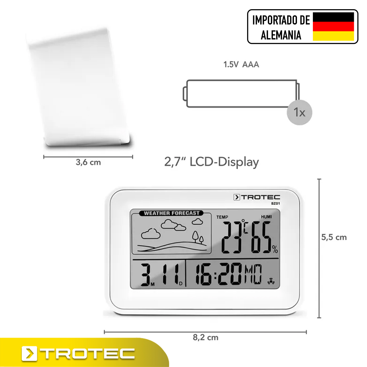 Foto 8 pulgar | Reloj Digital Detector de Humedad y Ambiente Despertador Calendario Trotec