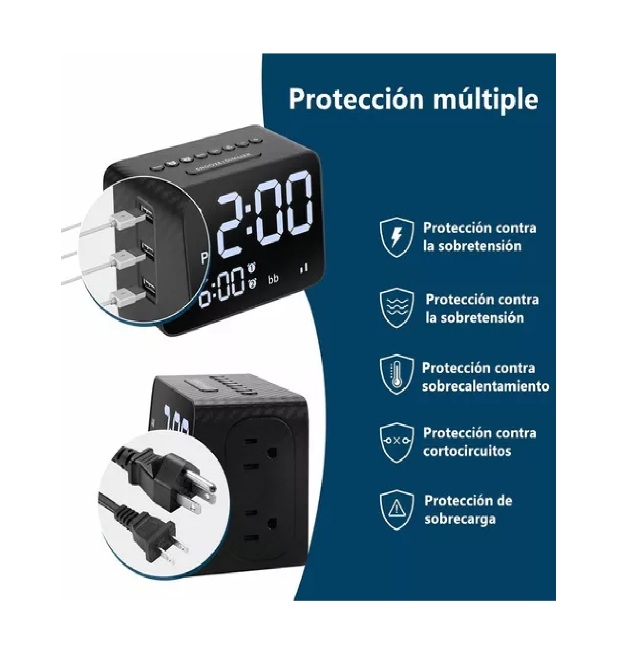 Foto 5 pulgar | Cargador de Reloj Despertador con Máquina de Ruido Belug Negro