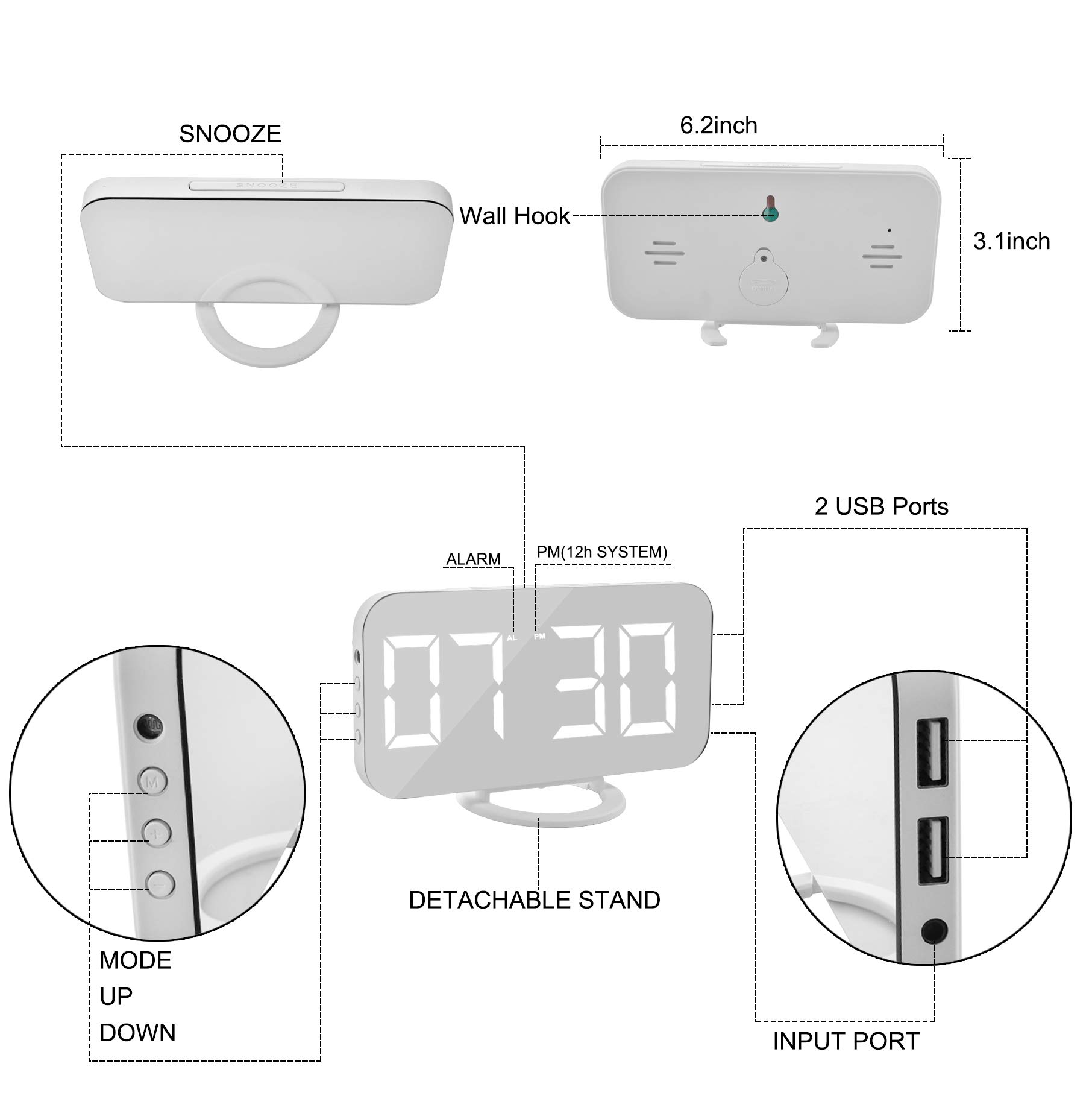 Foto 5 pulgar | Reloj Digital Szelam Con Alarma Eléctrica Led De Pantalla Grande, Blanco - Venta Internacional.