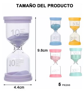 Foto 3 | Temporizador De Arena Portátil Reloj, Reloj De Arena 5 Pzs Multicolor