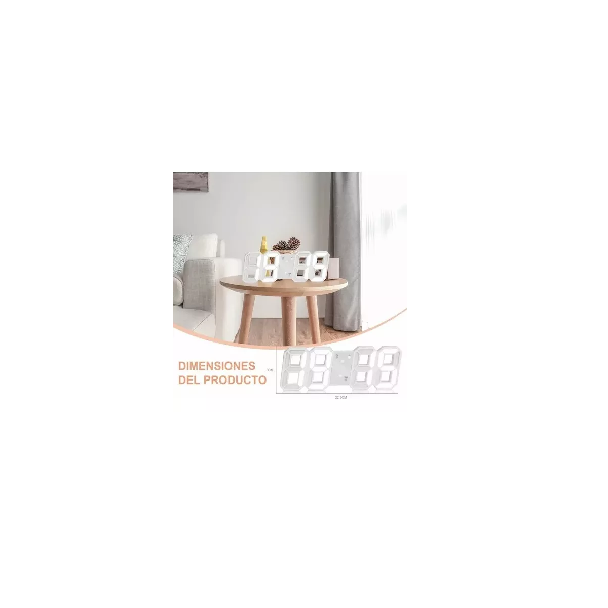 Foto 2 | Reloj De Pared De 3d Led Digital Alarma Usb Eo Safe Imports Esi-15575 Blanco