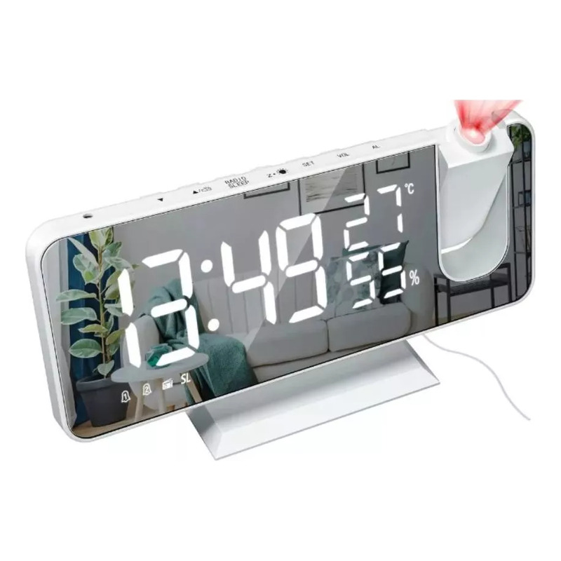 Reloj Despertador Con Proyección De Pantalla Led Y Espejo Con Radio Fm - Venta Internacional.