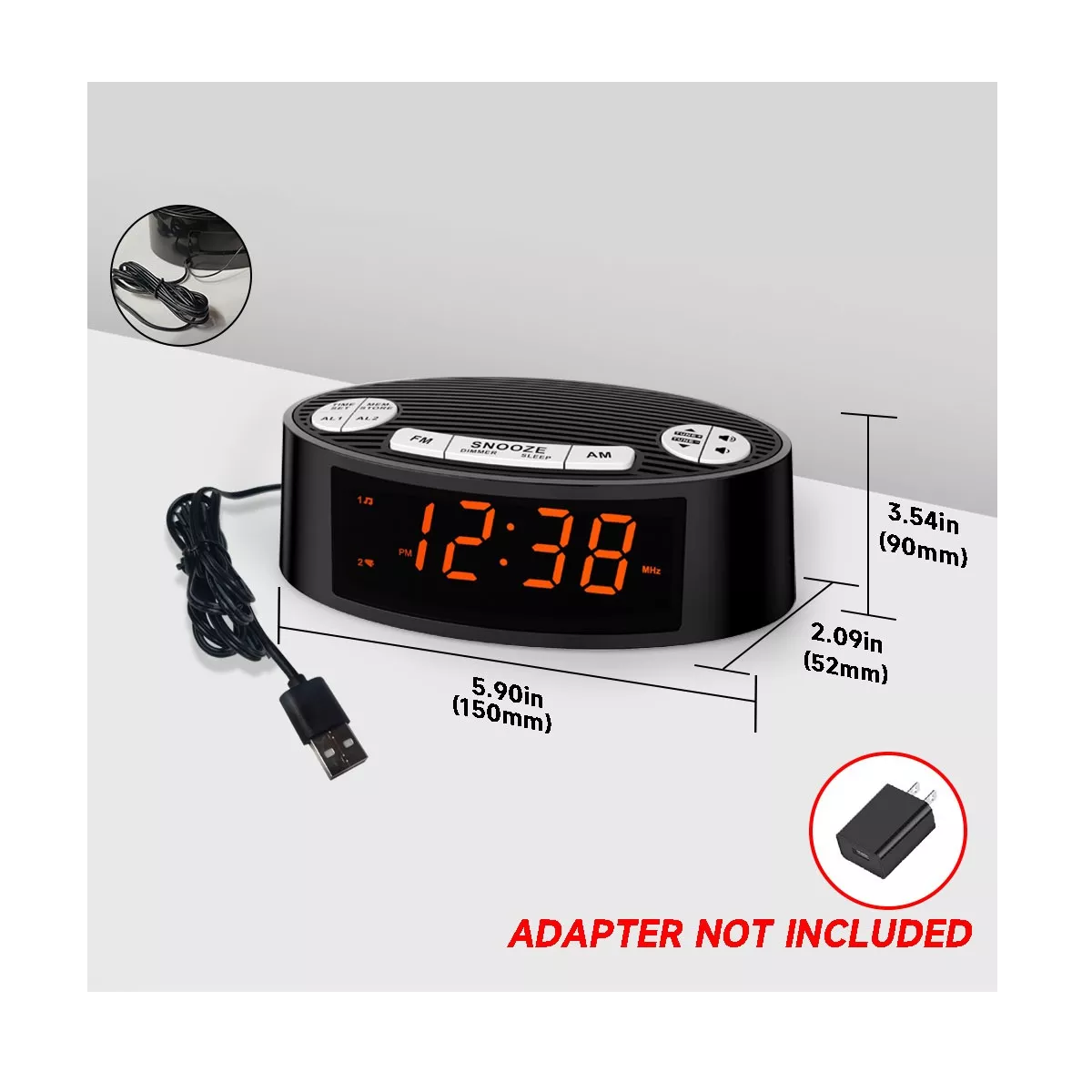 Foto 3 pulgar | Radio Reloj Despertador Fm/am Digital Led Bocina Eo Safe Imports Esi-16168 Negro