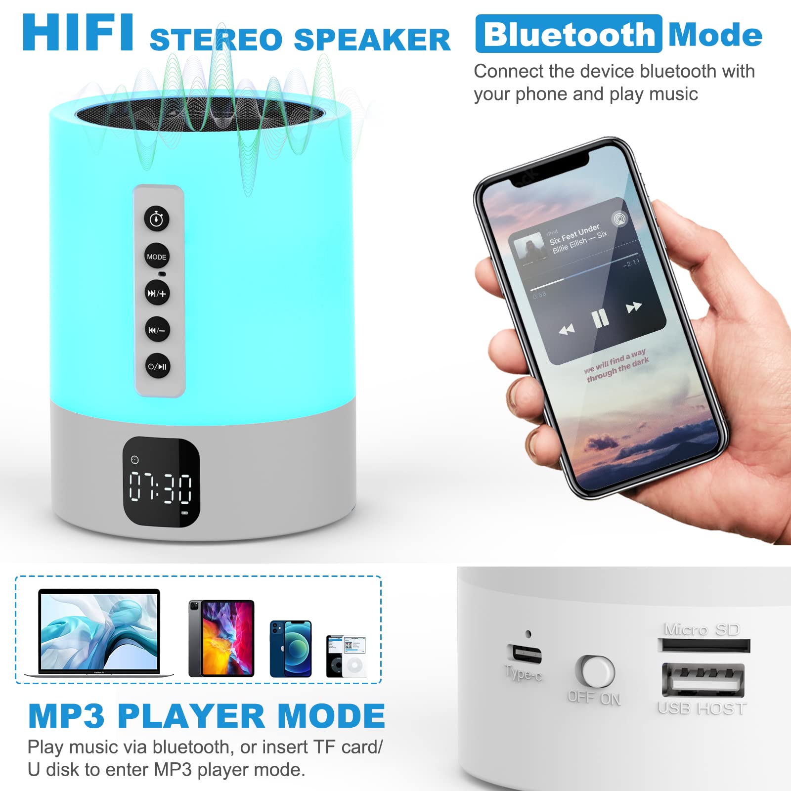 Foto 3 pulgar | Reloj Despertador Con Altavoz Bluetooth Con Luz Nocturna Afexaa Con Máquina De Sonido - Venta Internacional.