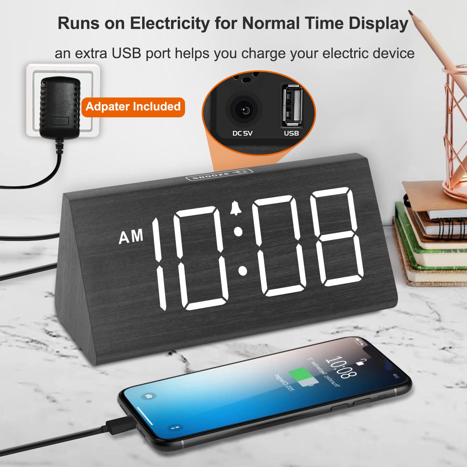 Foto 3 | Despertador Dreamsky Wooden Digital Con Puerto Usb Y Despertador - Venta Internacional.