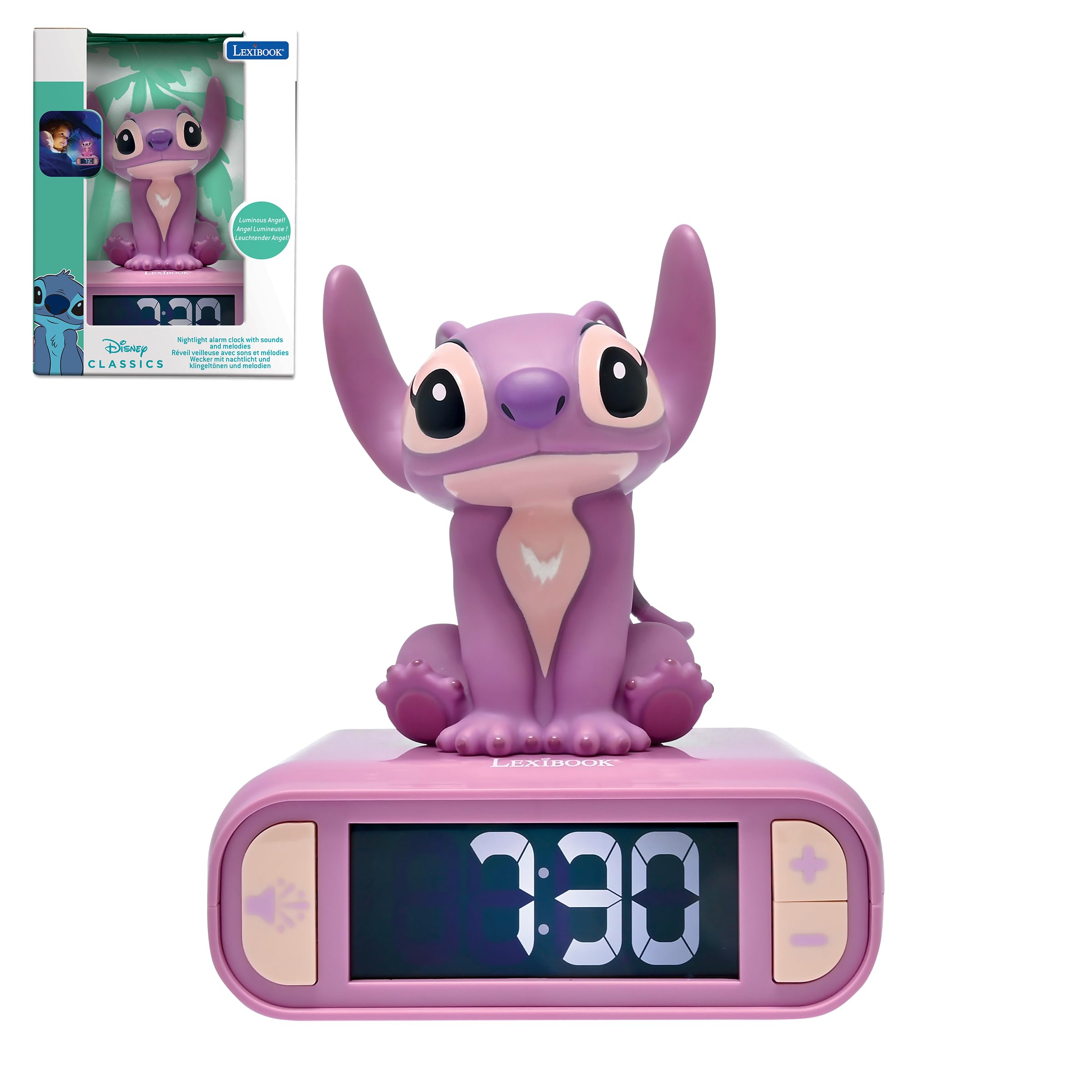 Foto 2 pulgar | Reloj Despertador Con Luz Nocturna Lexibook Disney Stitch Angel Pink - Venta Internacional.