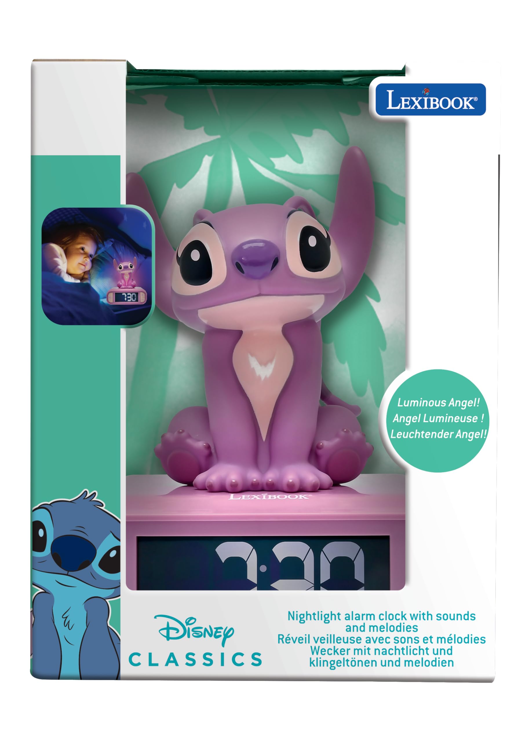 Foto 6 pulgar | Reloj Despertador Con Luz Nocturna Lexibook Disney Stitch Angel Pink - Venta Internacional.