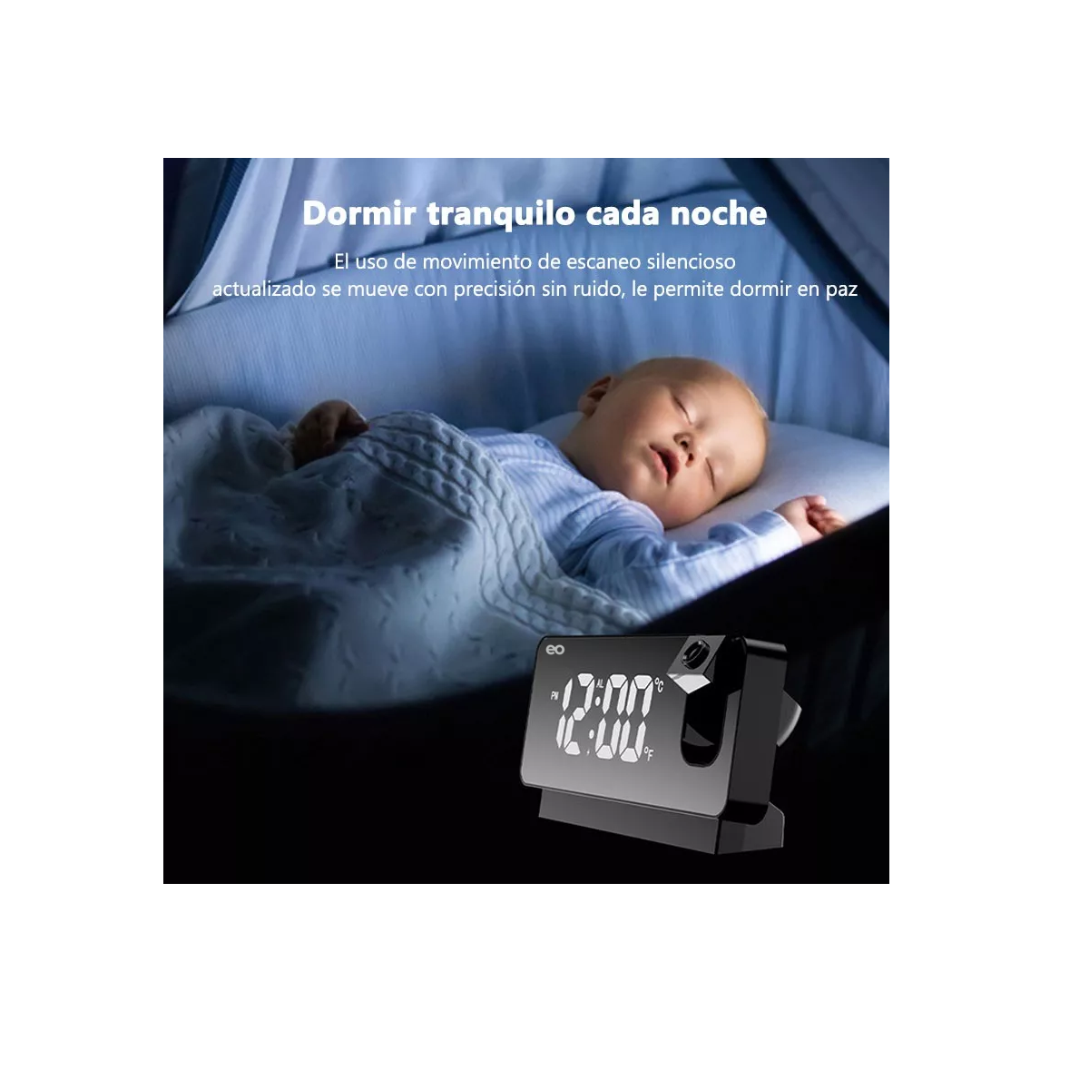 Foto 2 | Reloj Despertador Digital Proyector Inalámbrico 11 Color Led Eo Safe Imports Esi-11718-1 Blanco