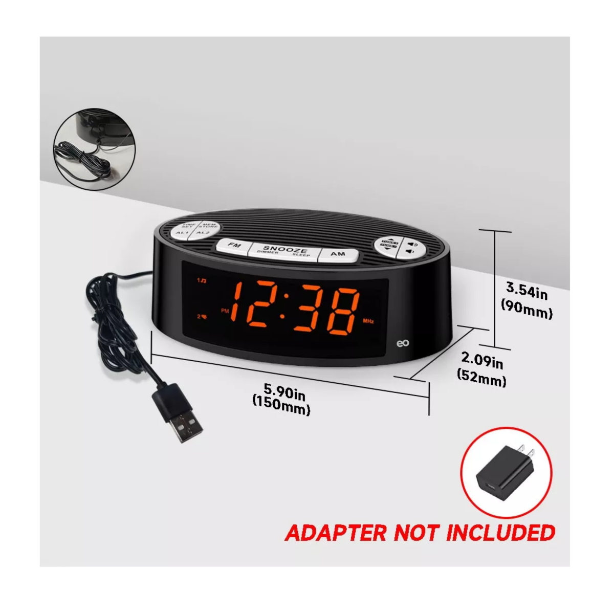 Foto 3 pulgar | Radio Reloj Despertador Fm/am Digital Led Bocina Eo Safe Imports Esi-16168-1 Negro