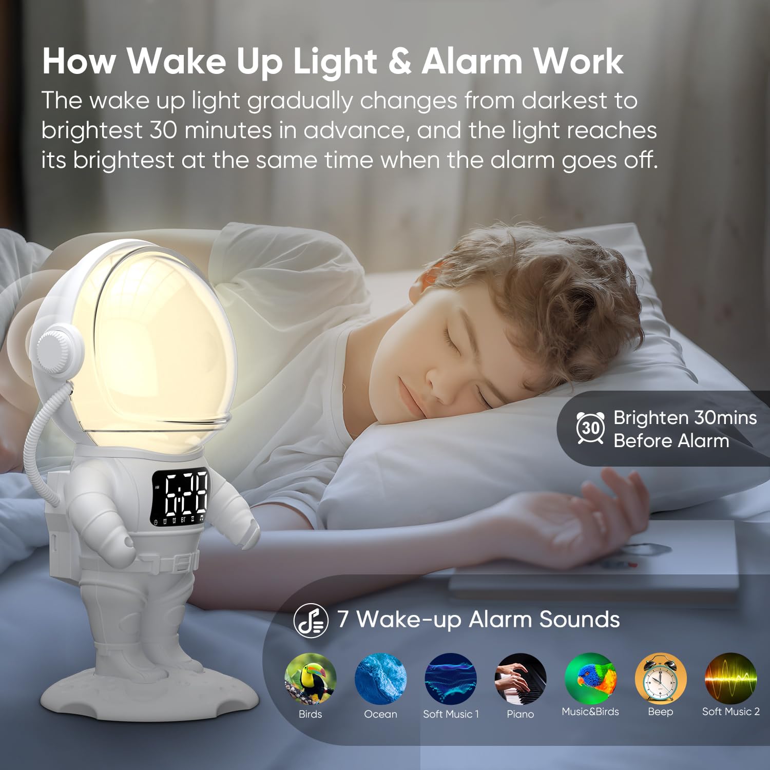 Foto 4 pulgar | Despertador Sunrise Afexaa Astronaut Para Niños Con Mando A Distancia - Venta Internacional.