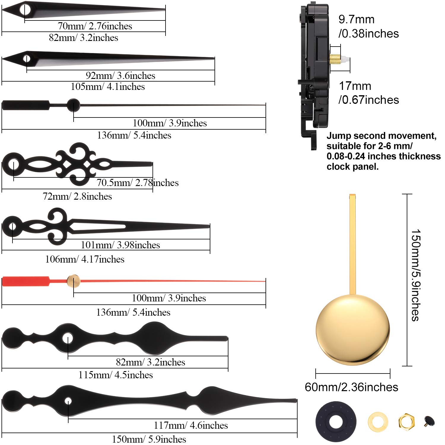 Foto 3 pulgar | Kit De Movimiento De Reloj Hicarer Con Forma De Péndulo De Cuarzo Con Manecillas - Venta Internacional.