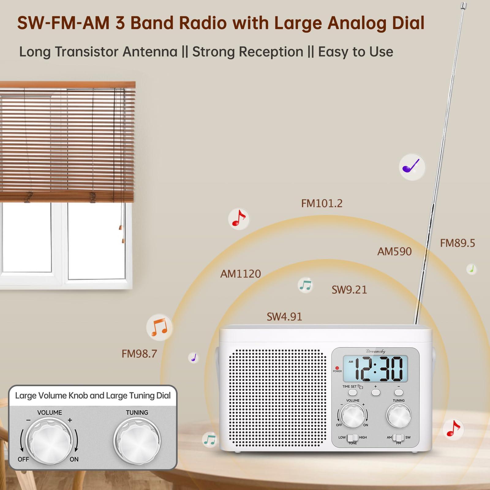 Foto 2 | Radio Portátil Dreamsky Am Fm Con Batería/enchufe De Onda Corta - Venta Internacional.