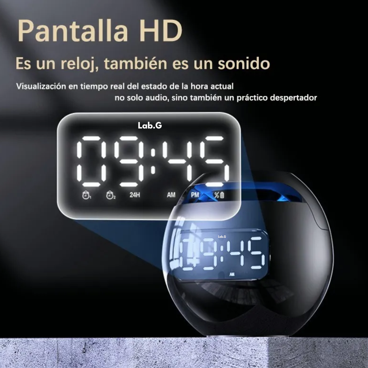 Foto 4 pulgar | Altavoz Bluetooth Portátil Con Reloj Digital Lab.g Negro