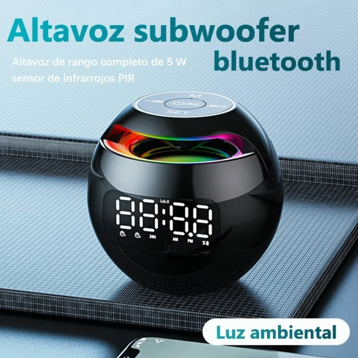 Foto 5 pulgar | Altavoz Bluetooth Portátil Con Reloj Digital Lab.g Negro