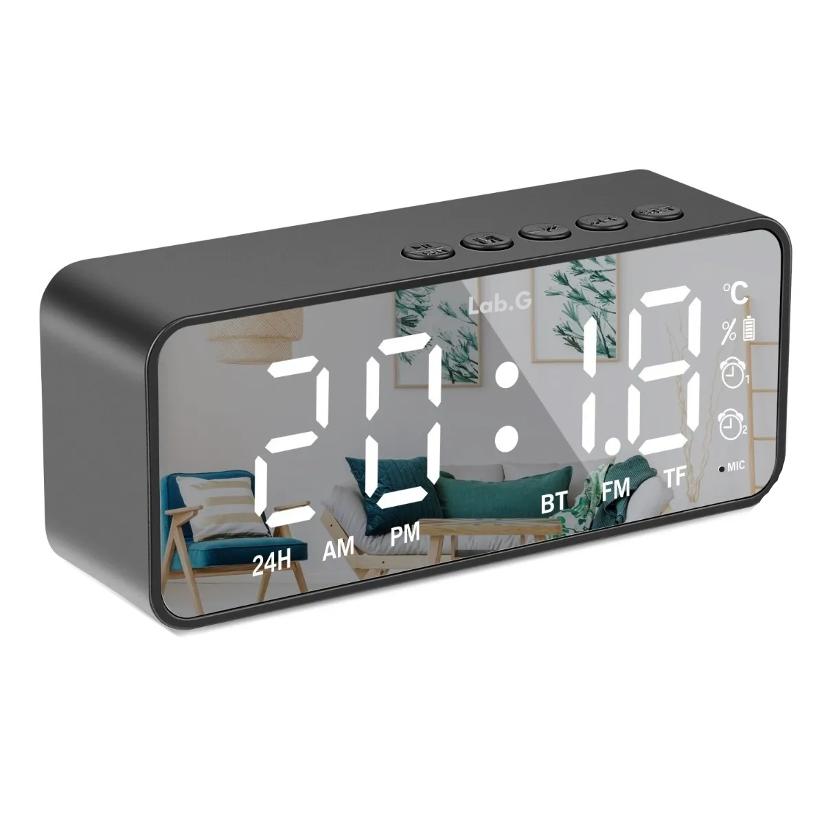Reloj Despertador Digital Radio Y Altavoz Bluetooth Lab.g Negro