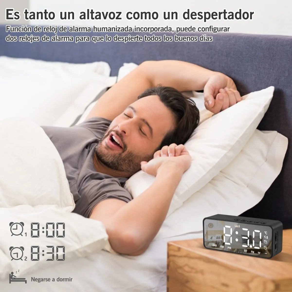 Foto 6 pulgar | Reloj Despertador Digital Radio Y Altavoz Bluetooth Lab.g Negro