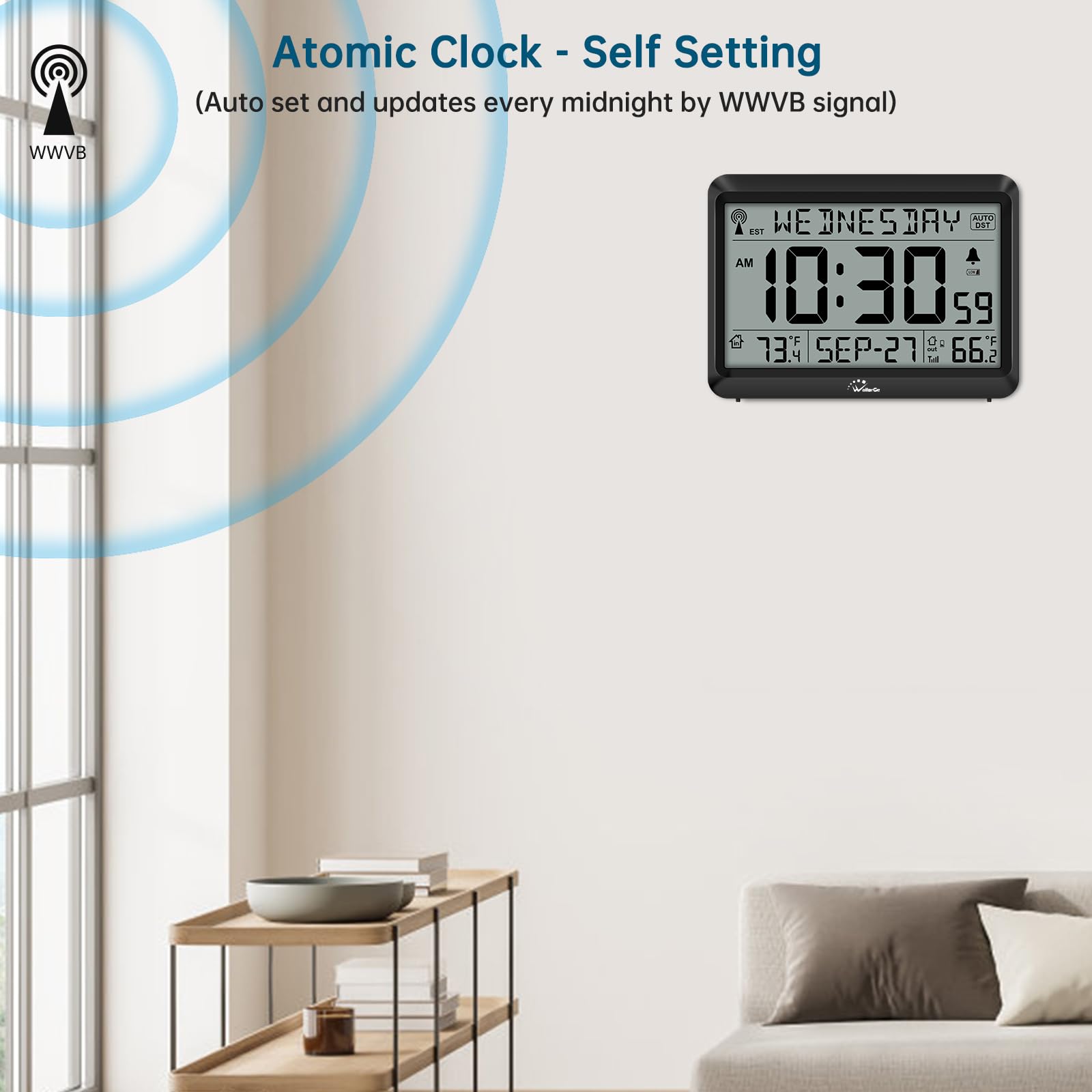 Foto 3 pulgar | Reloj Atómico Wallarge Con Temperatura Interior Y Exterior - Venta Internacional.